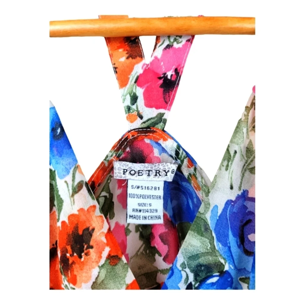 POETRY Flowy Spring Floral Print Hi-Lo Racerback Front Ruffle Top - Picture 6 of 11